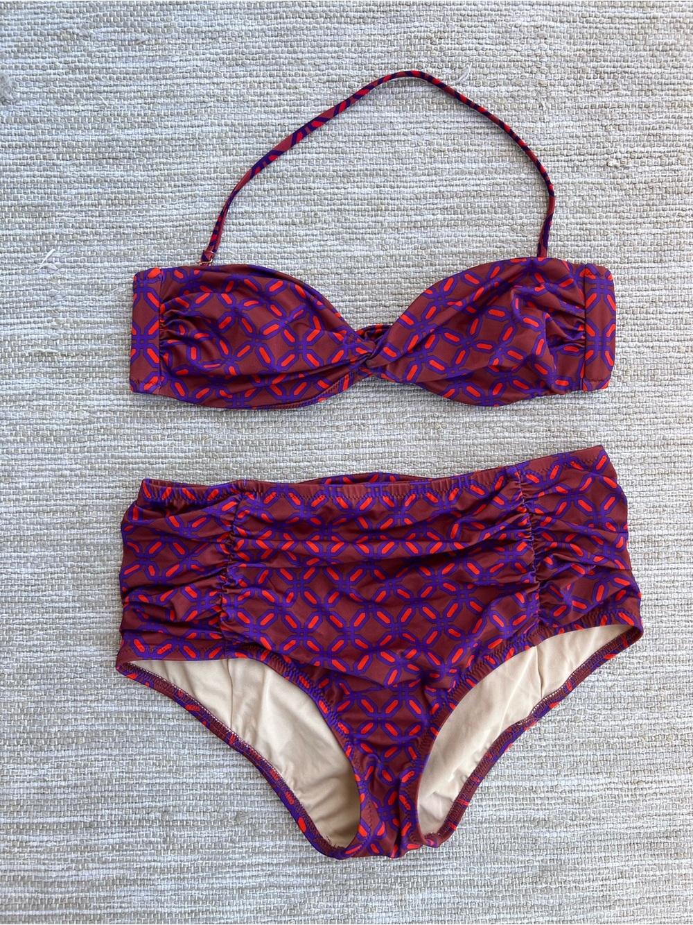 J. Crew Burgundy Purple Moroccan Geometric Print Swim Set size Medium